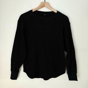 Uniqlo Womens Black Waffle Knit Pullover Longsleeve Crewneck Sweater Size Small